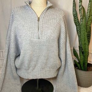 Cropped Grey Quarter Zip Sweater